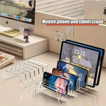 Organizzatore da Scrivania per Tablet e Dispositivi Multipli a 6/8 Scomparti, Scatola di Archiviazione Elettronica, Supporto per Ricarica Telefono, in Acrilico, Facile da Organizzare