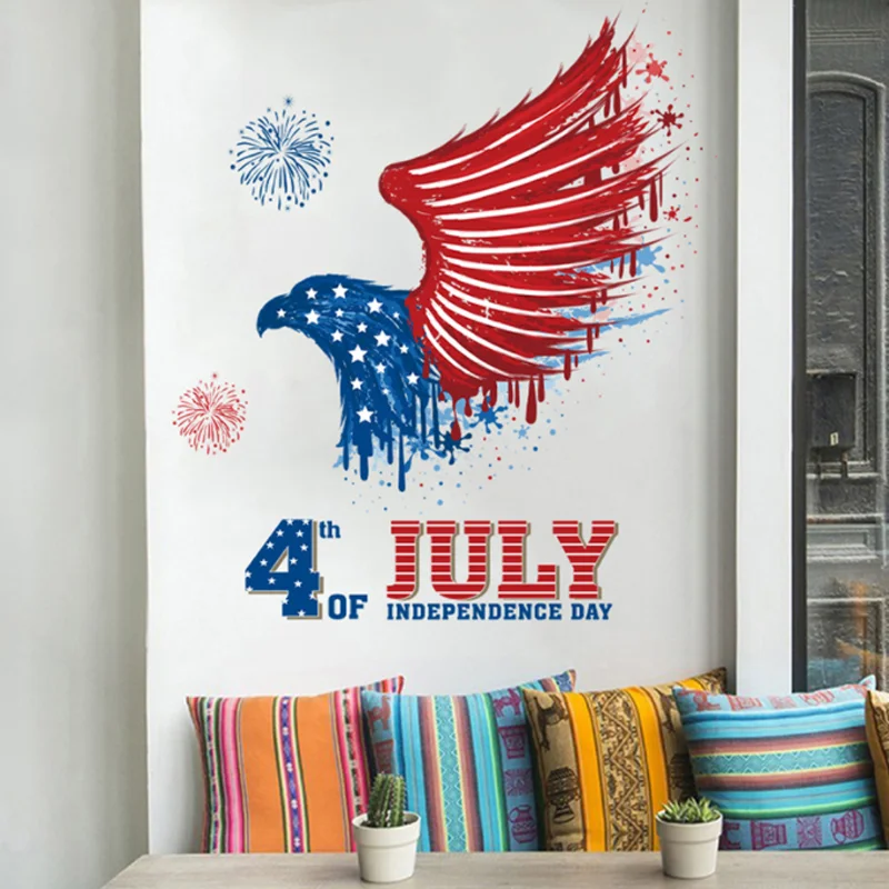 30*66cm 2sheet Independence Day Eagle Sticker DIY Window Glass Wall Stickers Bedroom Decoration Stickers Self-adhesive Wallpaper