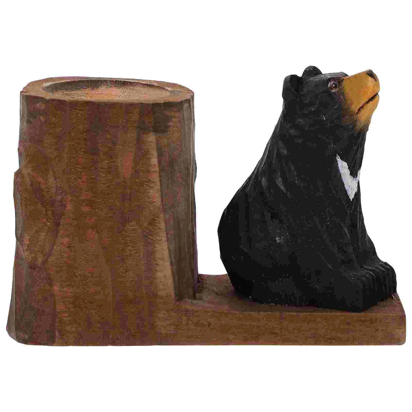 Black Bear Pen Holder Party Decor Adorable Shaped Decoration Creative Ornament Pots Desk Organizer Wood Trim