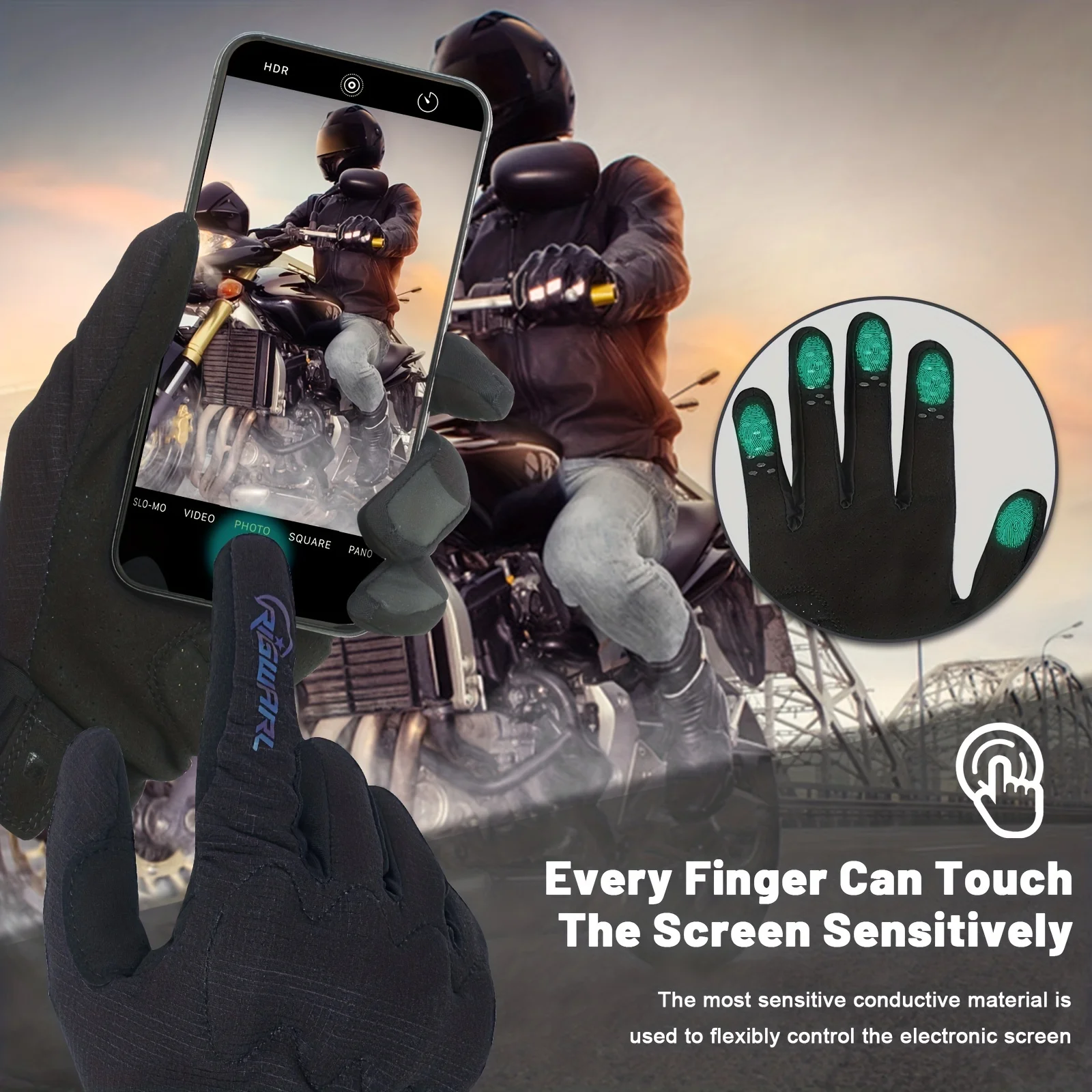 RIGWARL Winter Cycling Gloves Men Gloves Touch Screen Windproof Sports Gloves Pull-On Closure Soft Shell Ski Cycling Gloves 3