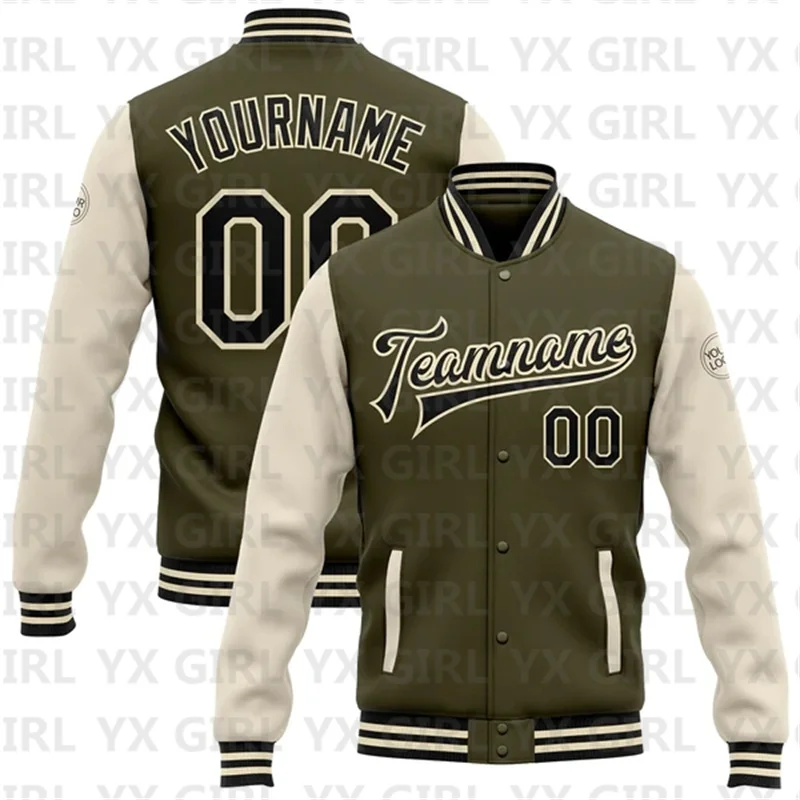 

Custom Olive Black-OR Bomber Full-Snap Varsity Letterman Two Tone Salute To Service Jacket 3D Baseball Button Jacket