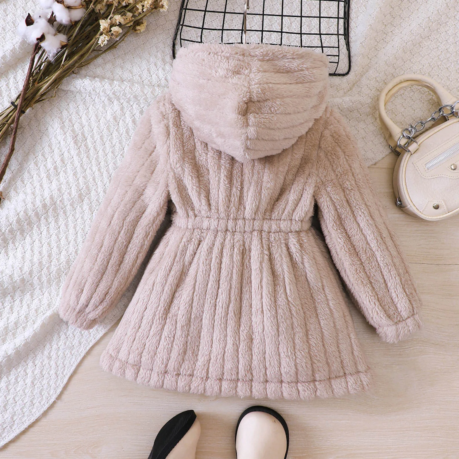 Toddler Girls Winter Windproof Hooded Coat Jacket Kids Warm Fleece Solid All Match Fashion Outerwear Jacket Winter Coat Girls