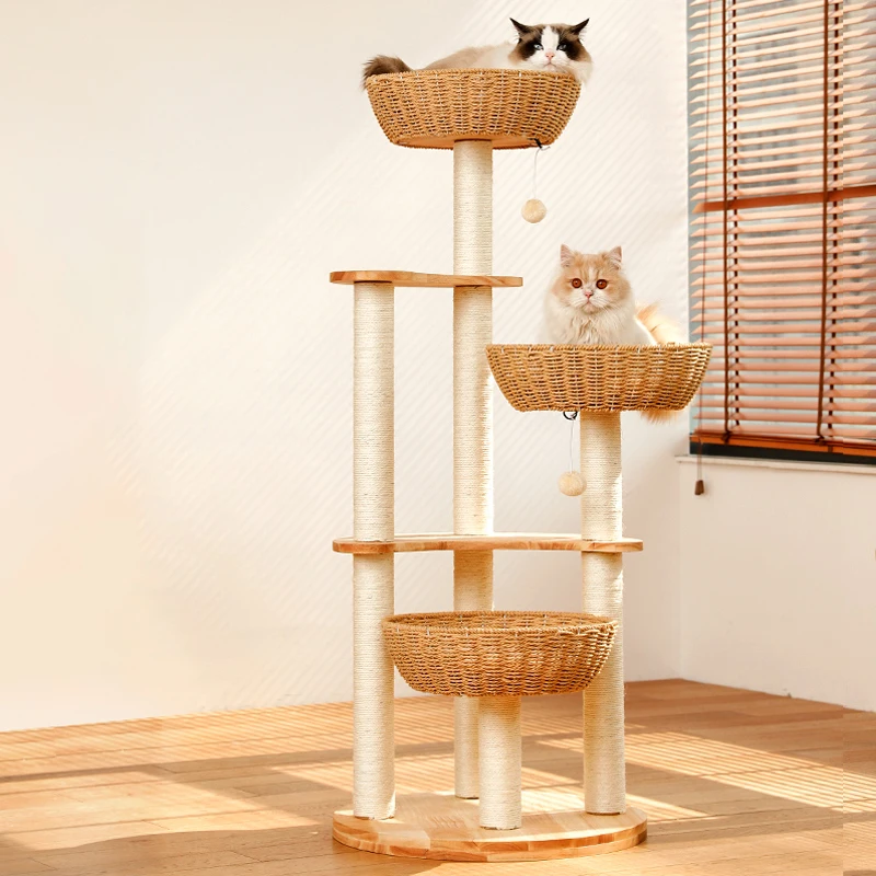 

5 Multi-layer Cat Tree Condo Kitten Nest Tower Cats Climbing Frame Solid Wooden Sisal Scratching Posts Pet Furniture Supplier