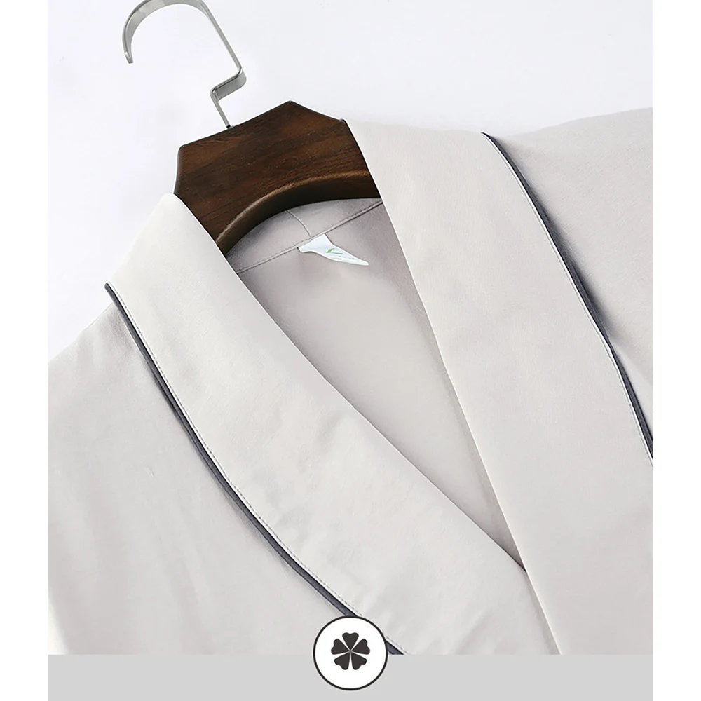 100% Cotton Solid Breathable Bathrobe High-quality Turn-down Collar Robe With 2 Pockets Comfort Soft Loose Adult Men's Pajamas