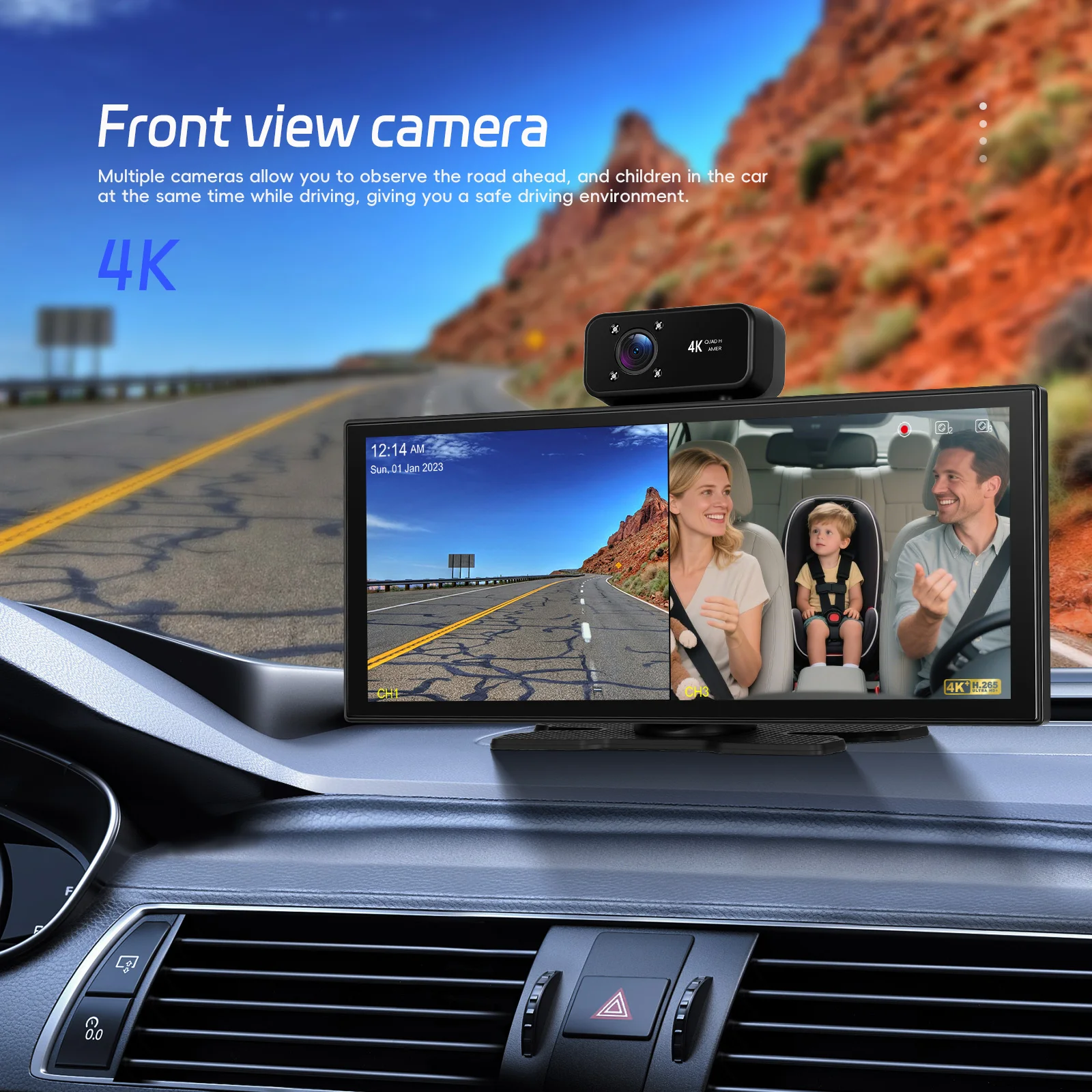 Podofo 10,25'' Auto-Multimediaplayer CarPlay Android Auto WIFI Airplay GPS Auto-Monitor 4K Frontkamera DVR 4K für Autos und LKWs – Detail 11