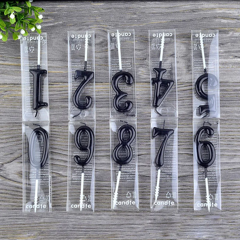 

0-9 Number Cake Decorations Romantic Black Candles Number Topper for Happy Birthday Cake Decoration Queen Baby Shower Supplies