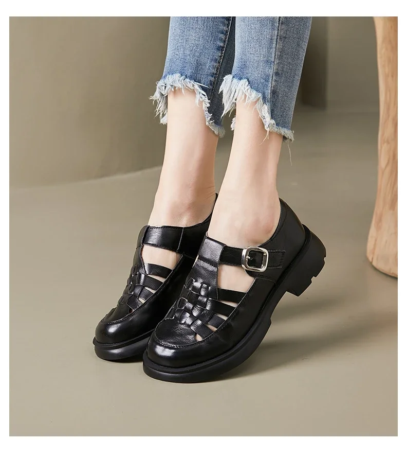 2024 Criss-cross roman sandals women genuine leather summer shoes ladies buckle gladiator soft sandal woman low heel woven flats