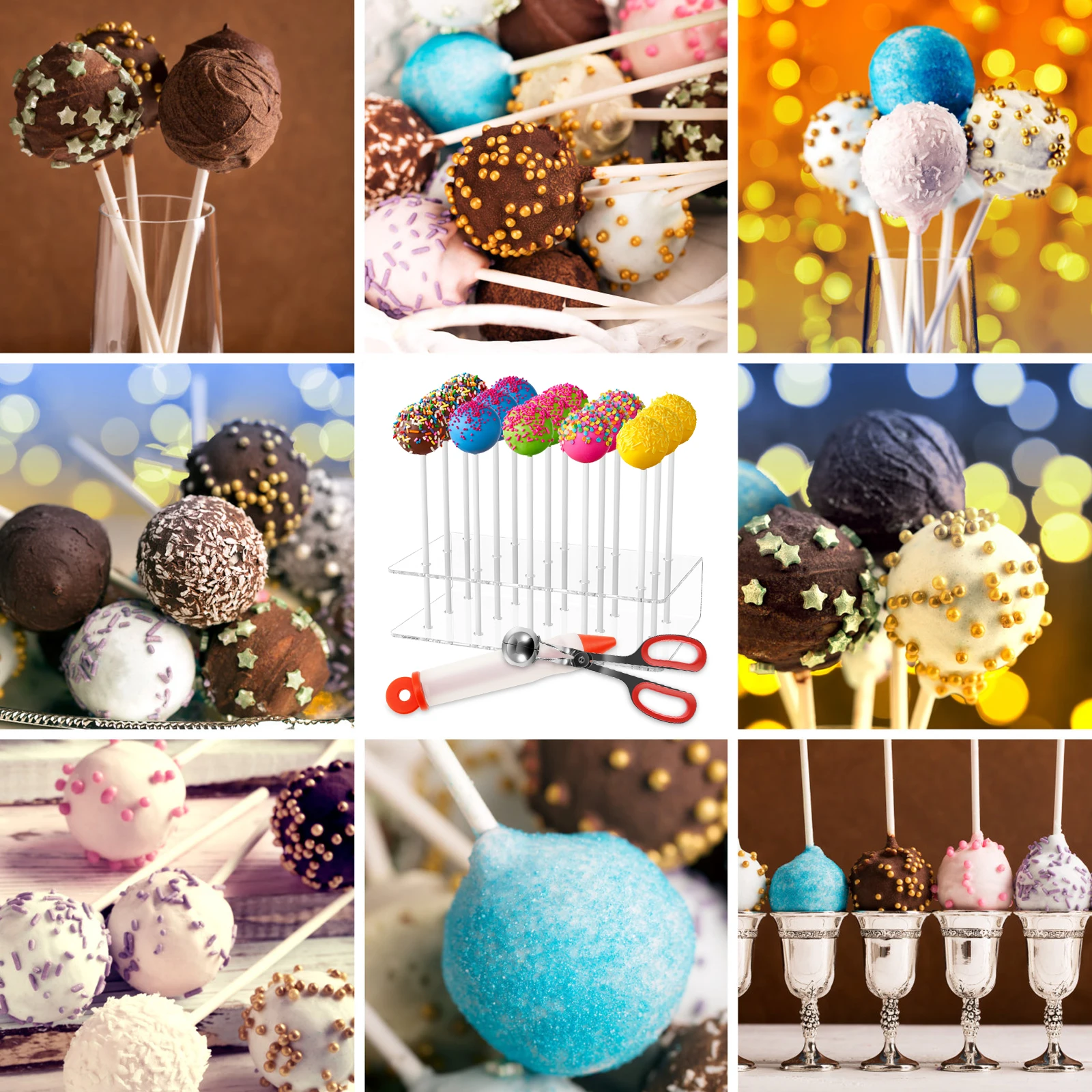 303Pcs Cake Pop Kit Reusable Cake Pop Mold Set Fun Maker Kit with Lollipop Stand Meat Baller Decorating Pen for Kids