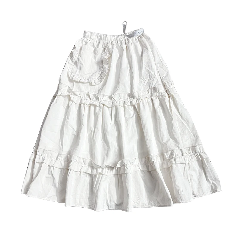Pregnant Woman Cake Skirt with Pockets Sweet Lace Patchwork Ruffles Maternity Ball Gown Skirts Long Loose Pregnancy A-line Skirt