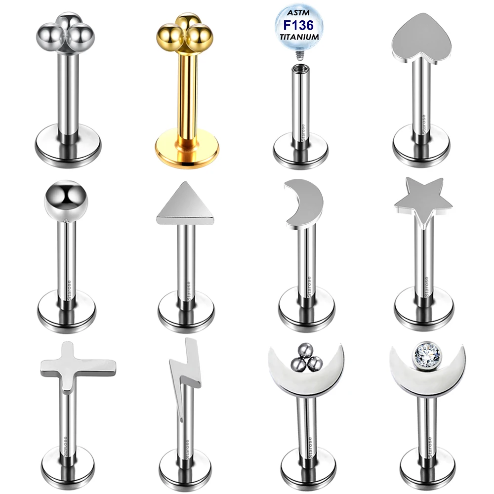 1 Paio New Moon Heart Star Ear Nose Stud Ball Astm F136 Titanium Labret Ring Helix Piercing Conch Cartilagine Tragus Orecchini 16G