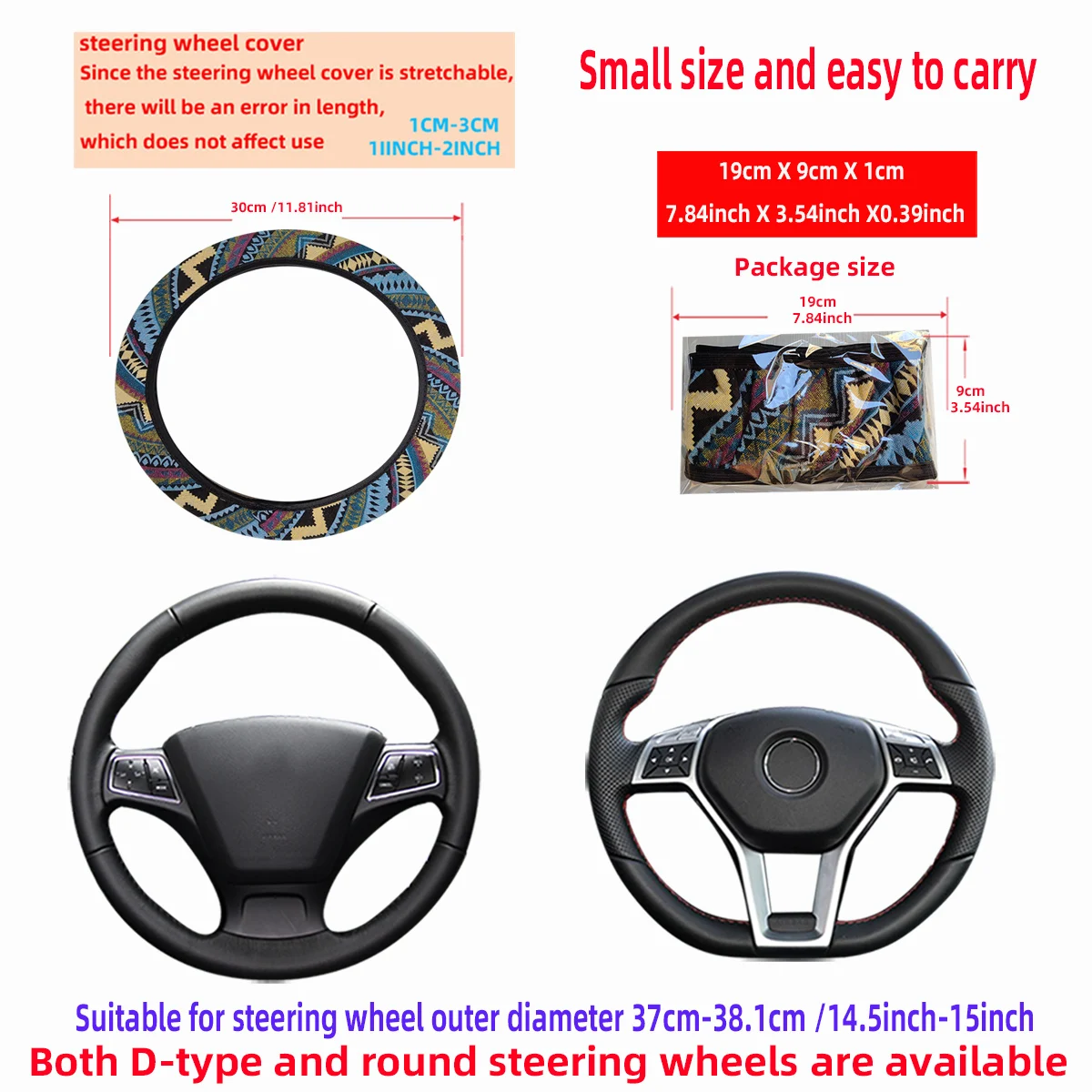 Bohemian-Stil Leinen Atmungsaktiver Rutschfester Auto-Ornament Ohne Innenring Lenkradbezug Passend für 14,5-15 Zoll – Detail 12