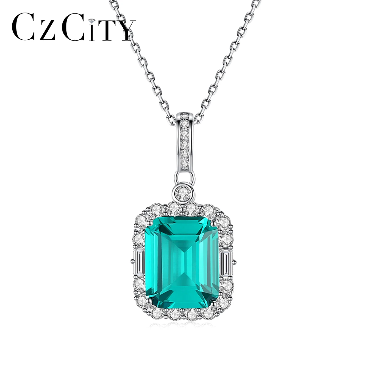 Collane con ciondolo in pietra preziosa con topazio quadrato per donne, fidanzamento nuziale, collare in argento sterling fine CZ_voghion.com