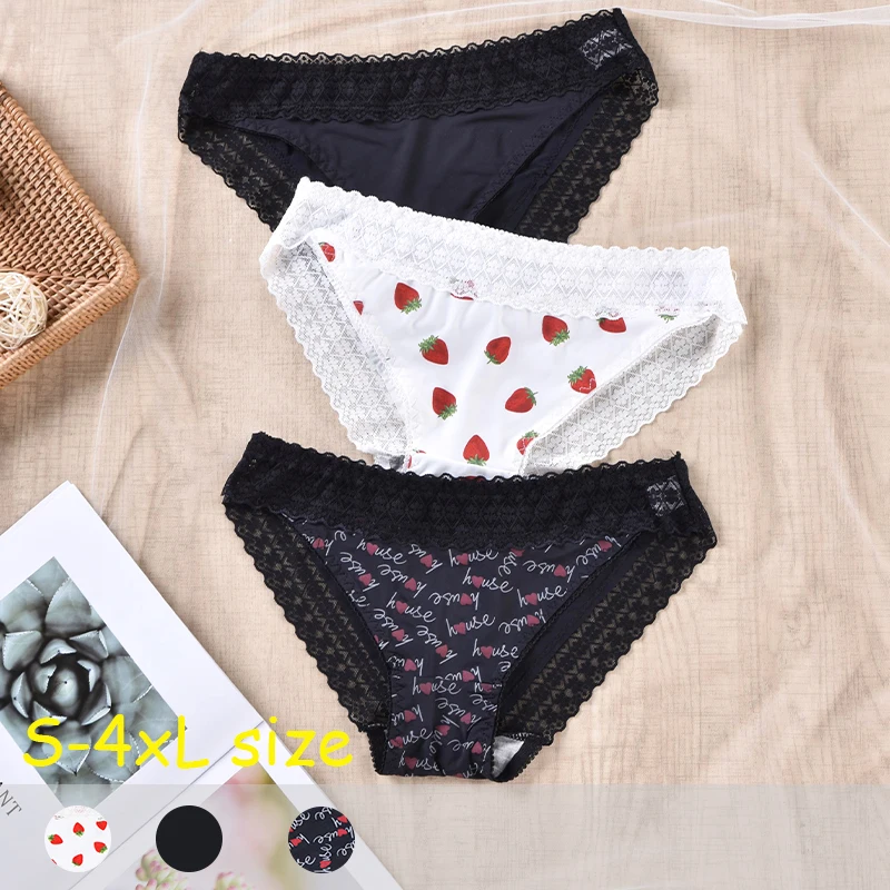 

Large Size Lace Allure Fashionable Lingerie Cute Printed Women Underwear With Embroidered With Breathable Hollow Out Comfortable