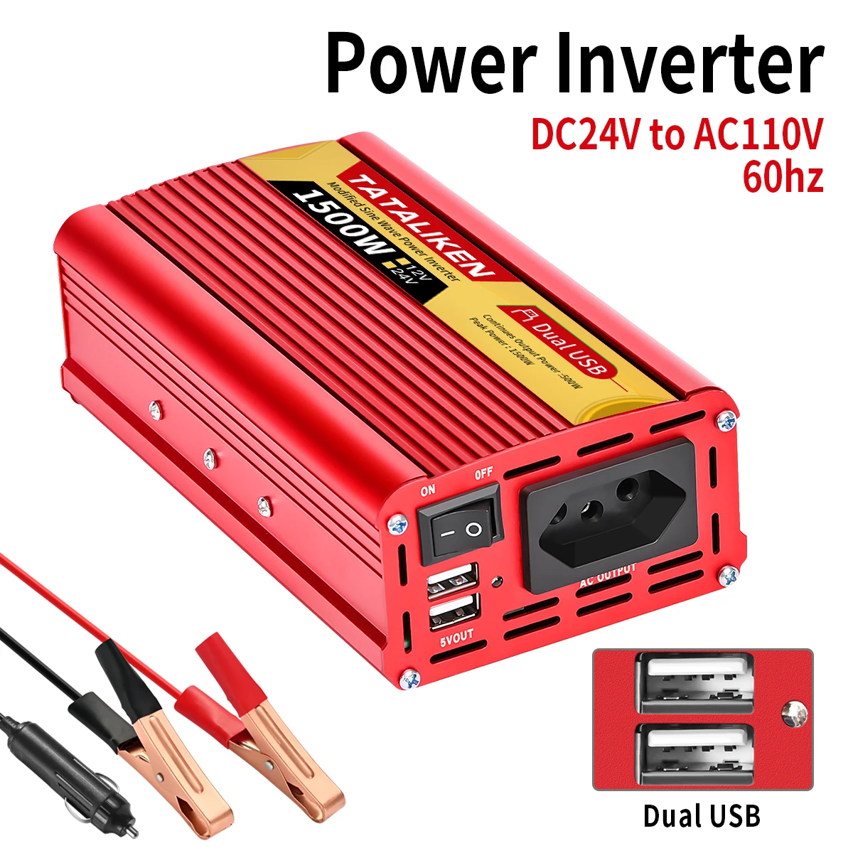 Brazil Socket Power Inverter 600W/1500W/2000W/2500W DC 12V/24V to AC 110V/220V Portable Car Charger, vehicle inverter, car converter inverter, car inverter, car power converter, car charger, power inverter