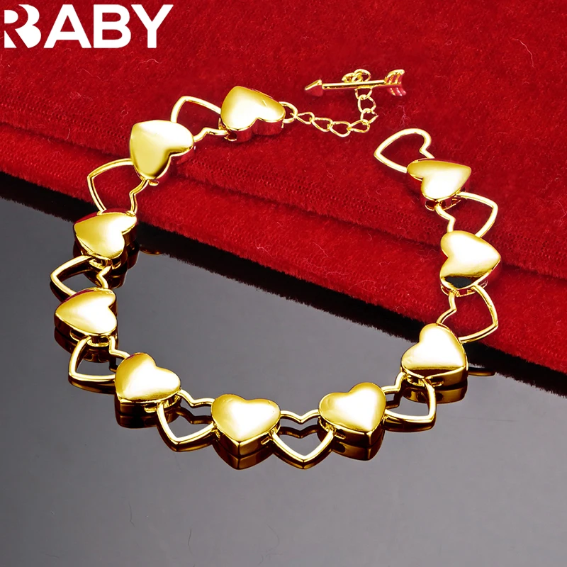 

URBABY 24K Gold All Heart Bracelet Chain For Woman Wedding Engagement Party Fashion Jewelry Bride Charms Accessories