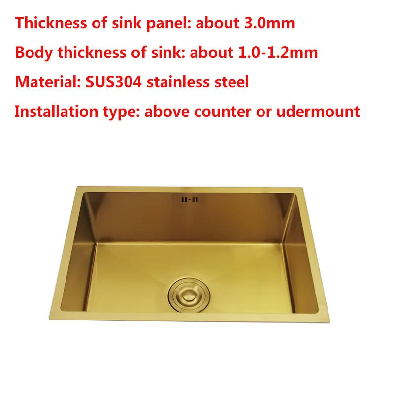 Gold Kitchen Sink 304 Stainless Steel sinks Above Counter or Undermount Installation Single Basin Bar Sink Golden Washing Basin 6