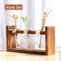 Wooden Frame Glass Vase Hydroponic Plant Vase Vintage Flower Pot Table Desktop Bonsai  Heart Shape Home Decoration Wedding Vase 1
