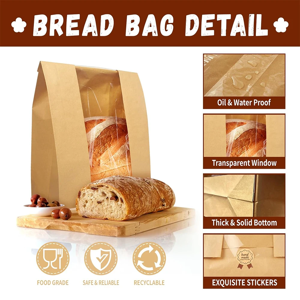 Large Bread Bags with Clear Window for Homemade Bread, Sourdough, Cookies, and Cakes