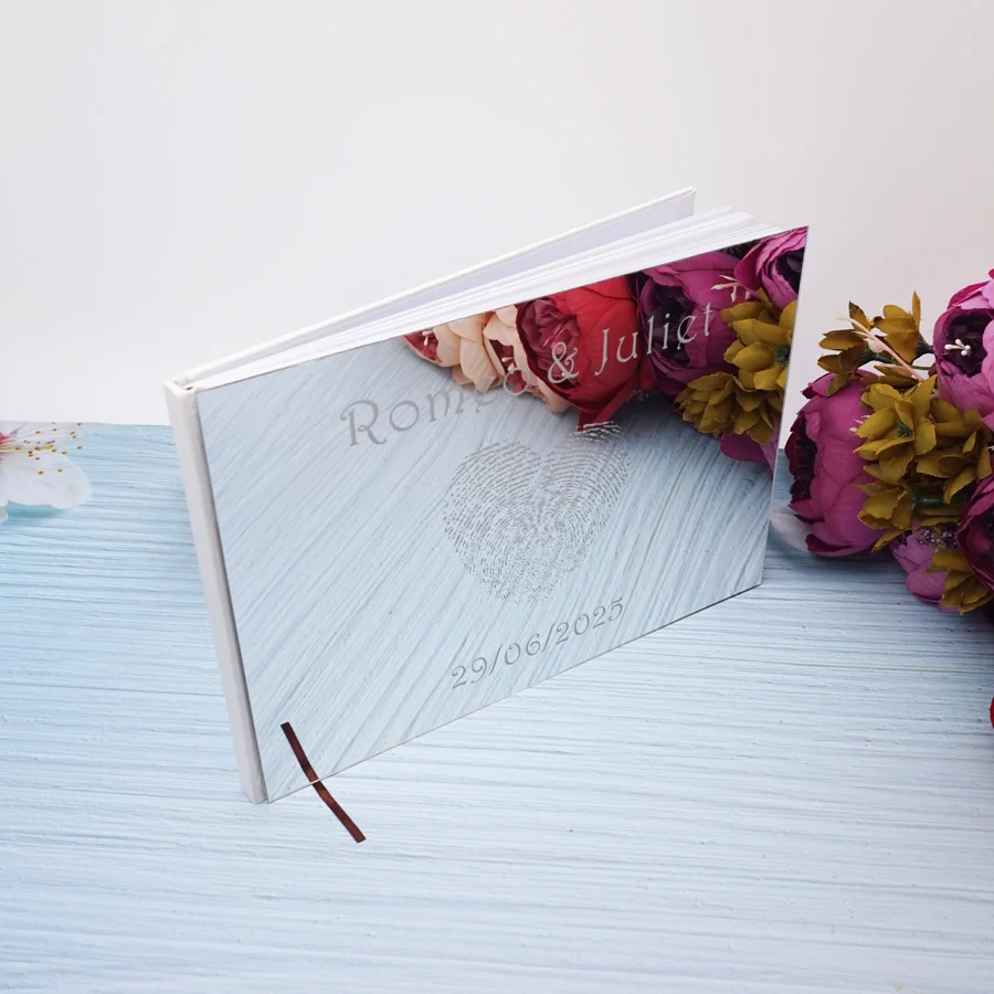 

Custom Acrylic Cover Wedding Anniversary Gift Personalized Wedding Sign Book Heart Fingerprint Design Signature Book