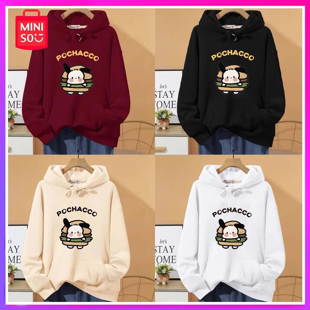 

Miniso Sanrio Pochacco 2024 Kawaii Sweater Women Winter Anime Loose Coat Hooded Men Sports Pure Cotton Teenagers Christmas Gift
