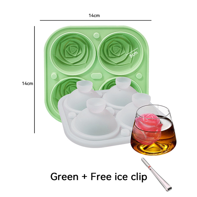 Cube Silicone Rose Shape with clip Icecream Mold Tray 3D Big Ice Cream Ball Maker Reusable Whiskey Cocktail Mould Bar Tools