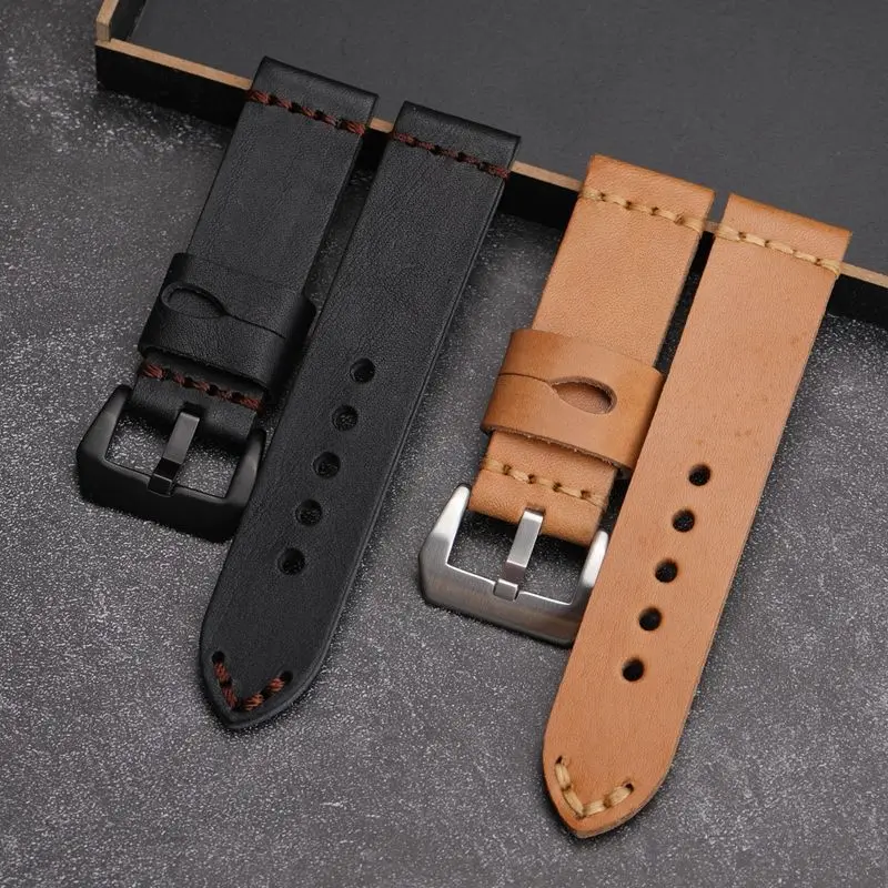 

Features luxury new 20MM 22MM 24MM 26MM strap Handmade leather Watch band promotions Brown buckle For Panerai Free shipping