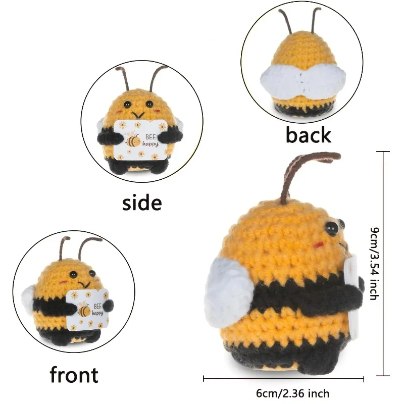 귀여운 꿀벌 뜨개질 인형 BEE Happy 카드 포함 수제 니트 봉제인형 친구와 가족을 위한 선물