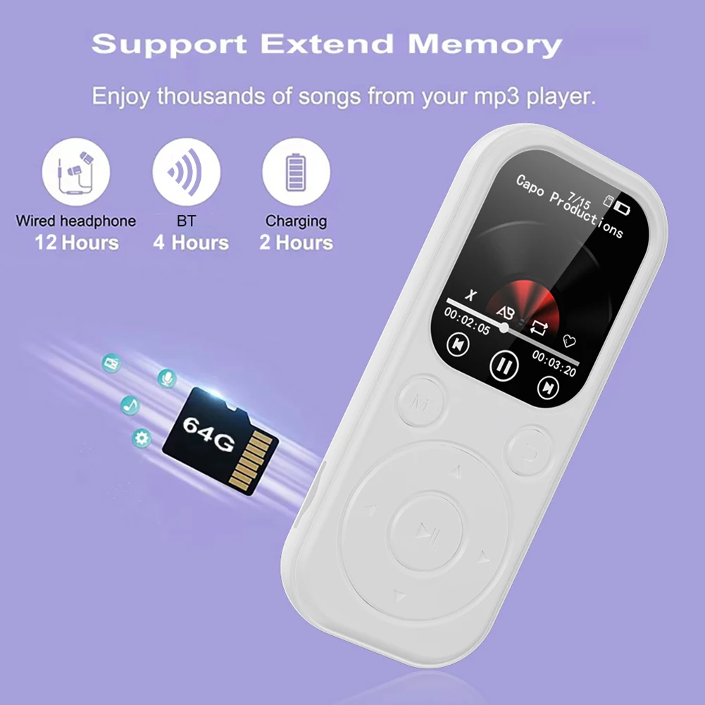 2 Inch MP3 MP4 Player HiFi Lossless Music Player BT5.4 Student Walkman MP3 FM Radio/E-book Sports Running Walking Music