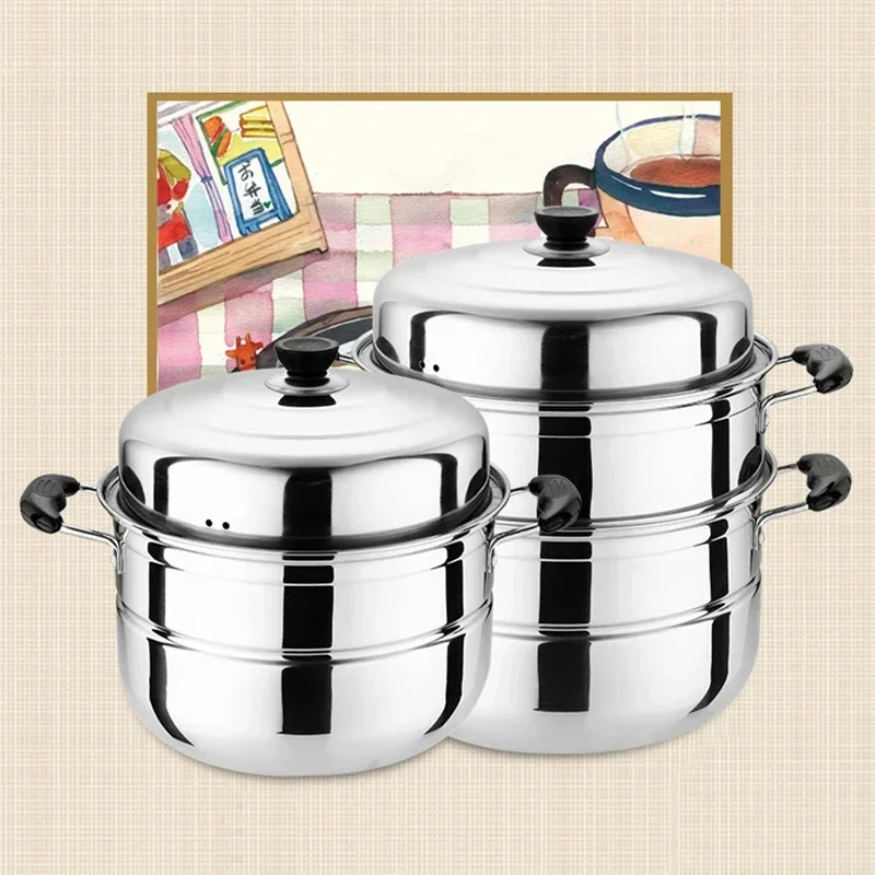 Multifunctional Large-capacity Cooking Pot Stainless Steel Two-layer And Three-layer Thick Steam Soup Pot For Household