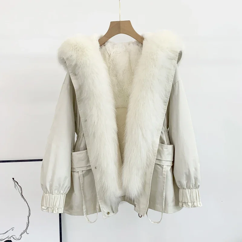 Winter Coat Women Fox Fur Collar Fur Coats And Jackets Women\'s Fur Coat Mid-Length Removable Rex Rabbit Liner Fur Jacket Zm1164