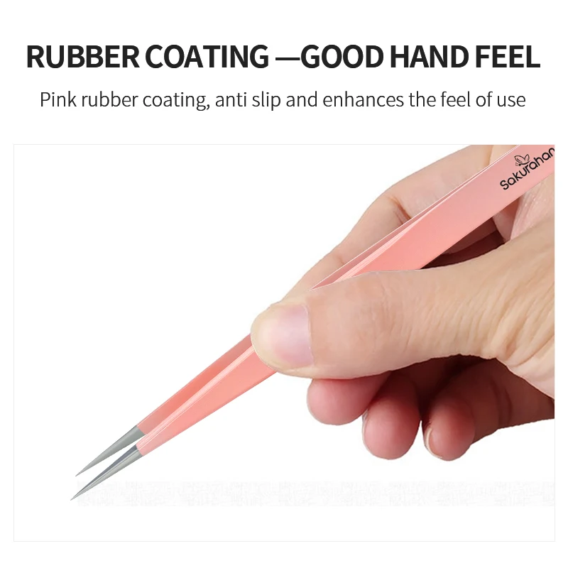 Sakurahana High Precision Steel Pink Eyelash Tweezers Stainless Steel Superhard Anti-Static Tweezers Makeup Tools 5