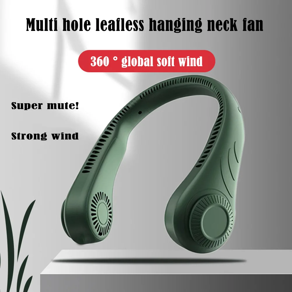 Mini Hanging Neck Fan Portable Bladeless Rechargeable Mute Cooling Wearable Neckband Leafless Fan 3-Speed Adjustable