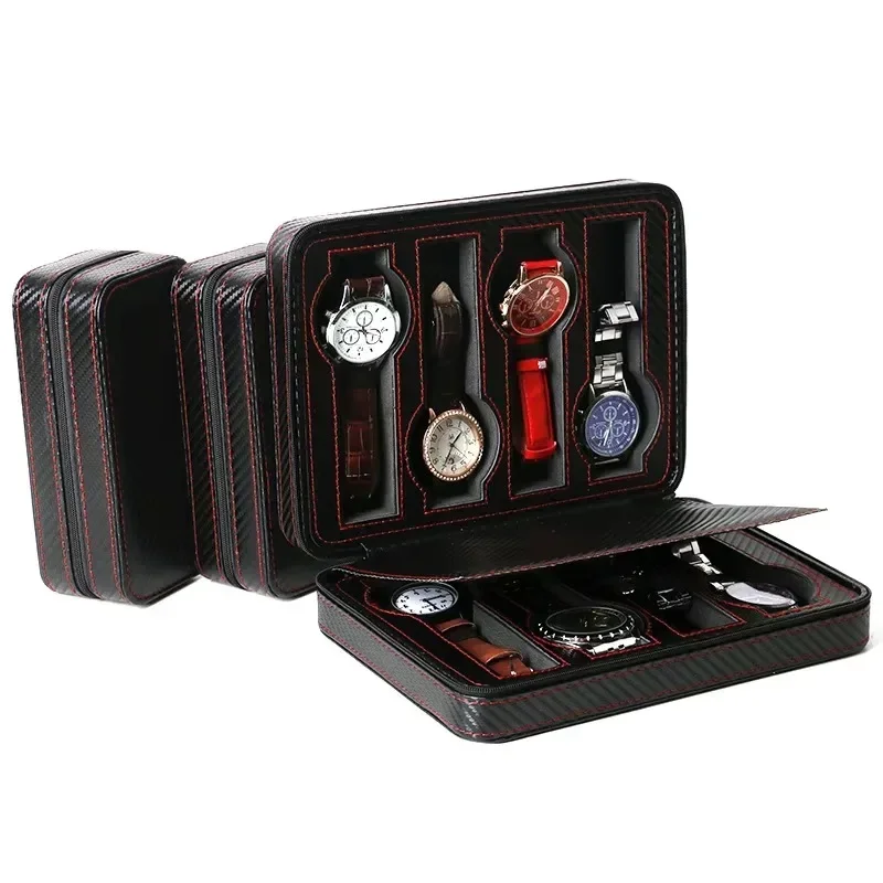 Multi-Slot PU Leather Watch Organizer (2/4/8 Slots) Portable Zipper Display Case Secure Storage Case