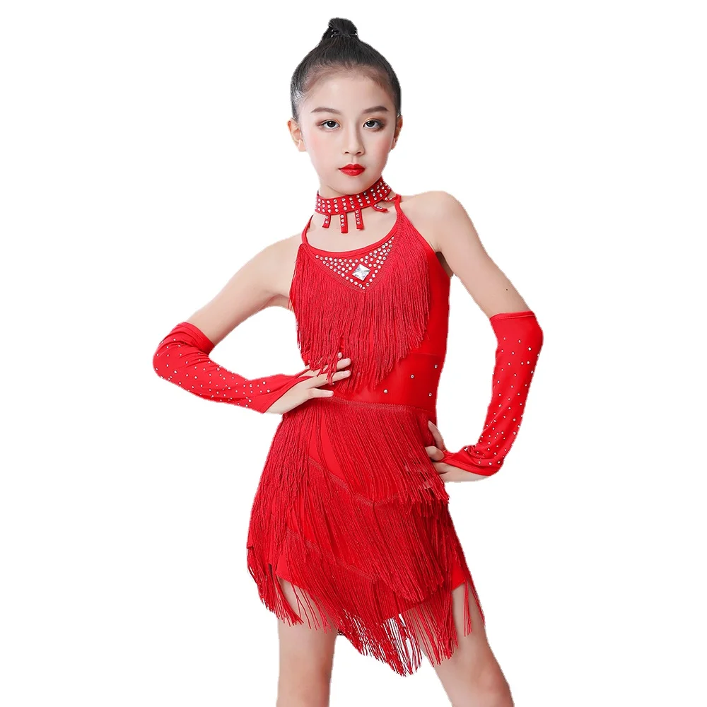 

Latin Dance Dress Sling fringe Skirt Diamond Competition Clothing High-End Custom Adult Child Professional Performance Clothes