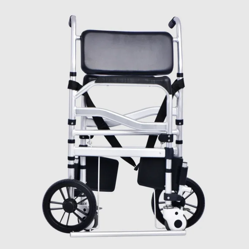 Portable Toilet Chair Alloy Commode with Wheels Foldable Shower Chair Convenient Adult Mobility Aid Bathroom