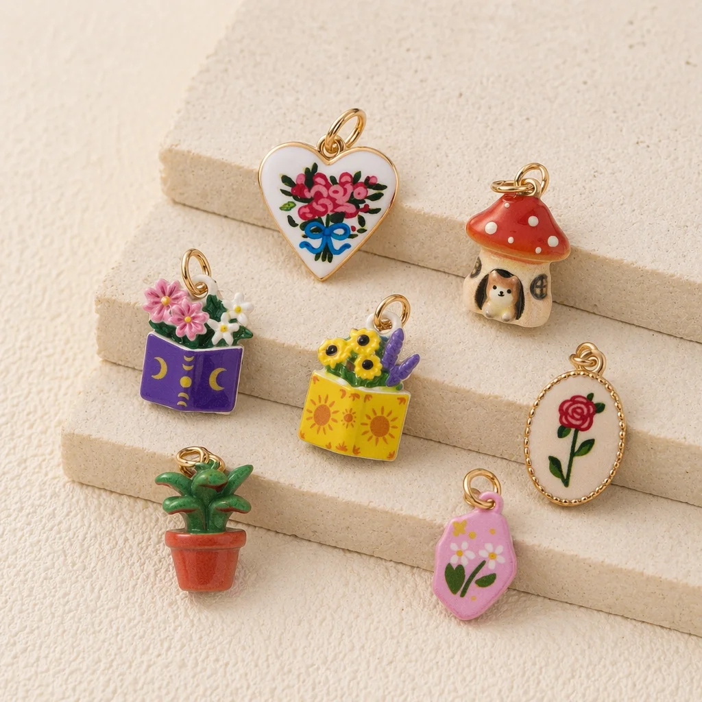 Ins Süßer und Frischer Rosen-Buchstrauß Pilz DIY Anhänger Charms Schmuckherstellung