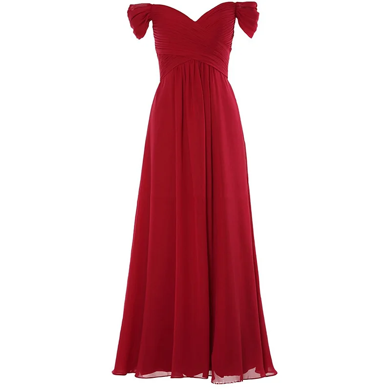 A Line Chiffon Elegant Boat Neck Pleat Flowers Off Shoulder Evening Bridesmaid Dresses Wedding Party Formal Prom Zipper Back