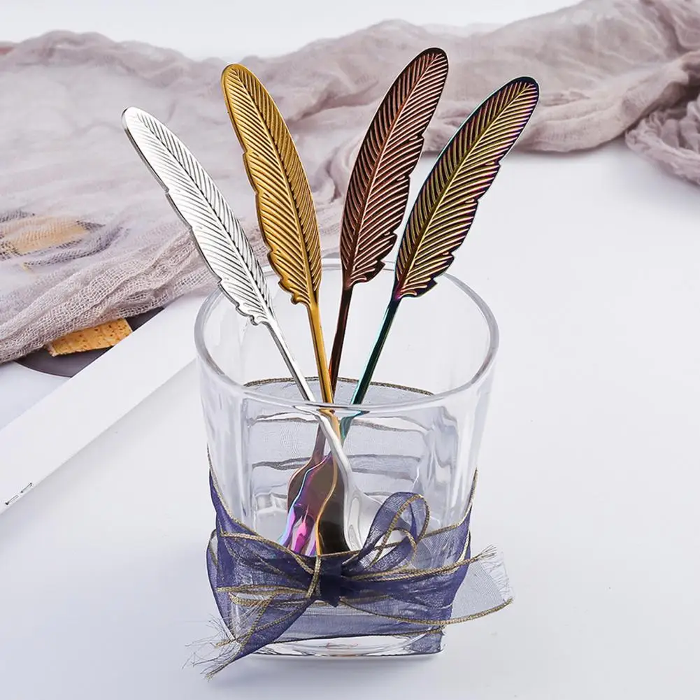 15.5cm Coffee Spoon Feather Shape Handle 304 Stainless Steel Tea Dessert Mixing Spoon Stirring Dinnware Home Kitchen Accessories
