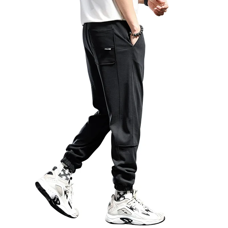 Summer Baggy Sweatpants Men Streetwear Sport Lightweight Joggers Track Pants Black Elastic Waist Drawstring Trousers
