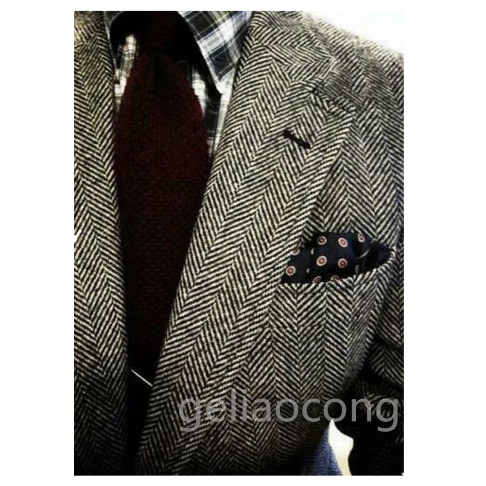 Men Suits Jackets Grey Herringbone Blazer for Men with Notch Lapel Single Breasted Dinner Prom Jacket Elegant Wedding/Business Suit One Coat