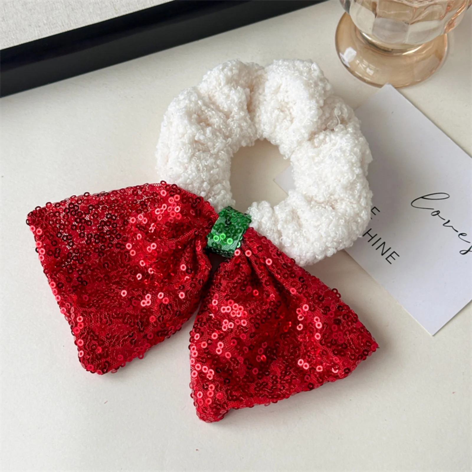 1PC Christmas Sequin Bow Scrunchies | Festive Red Green Hair Ties, Shiny Sequin Bows Hair Accessories for Women