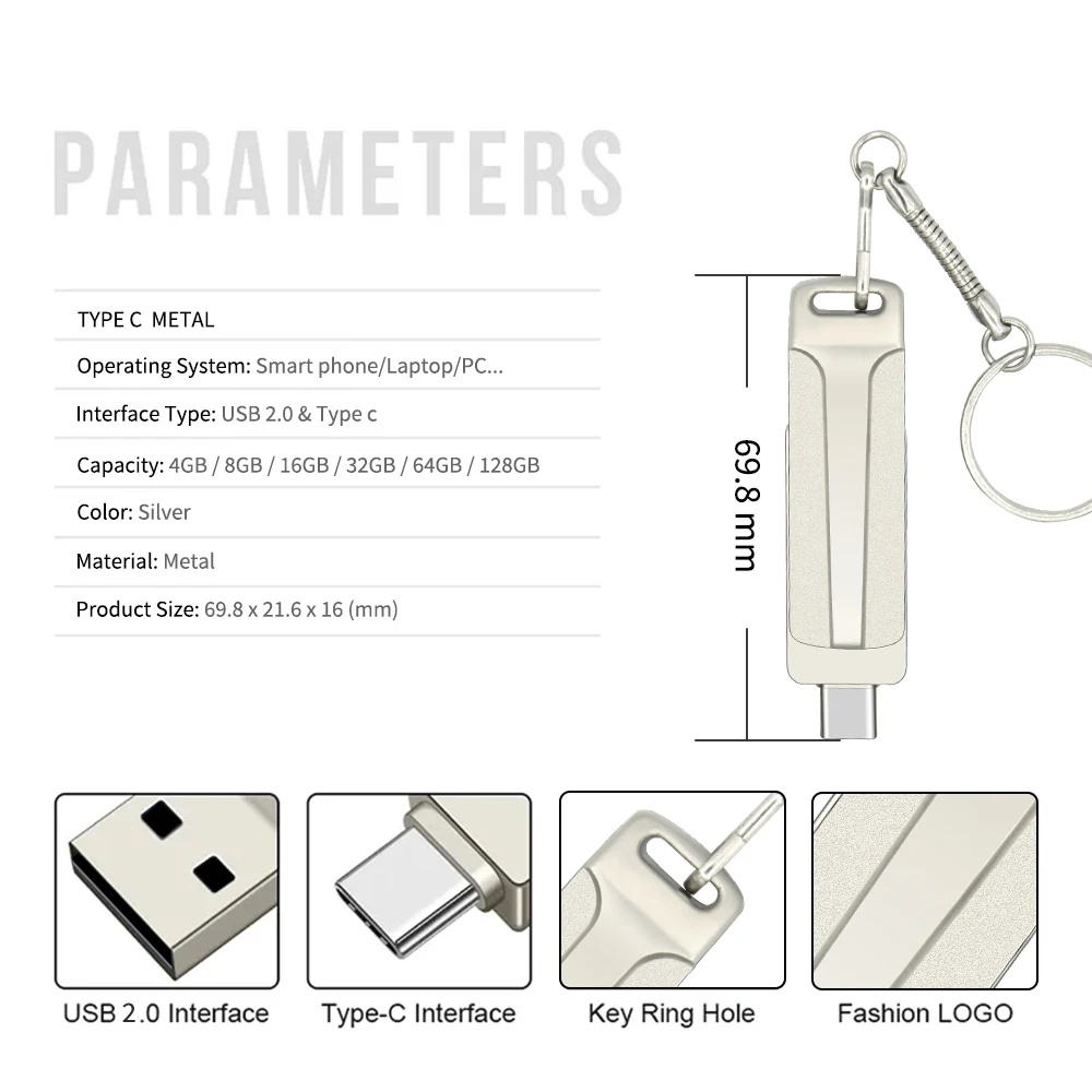 USB 2.0 플래시 드라이브, C타입 USB 고속 펜드라이브 메모리 스틱, 무료 배송 저장 장치, 10PCs/로트, 8GB, 16GB, 32GB, 64GB, 128GB