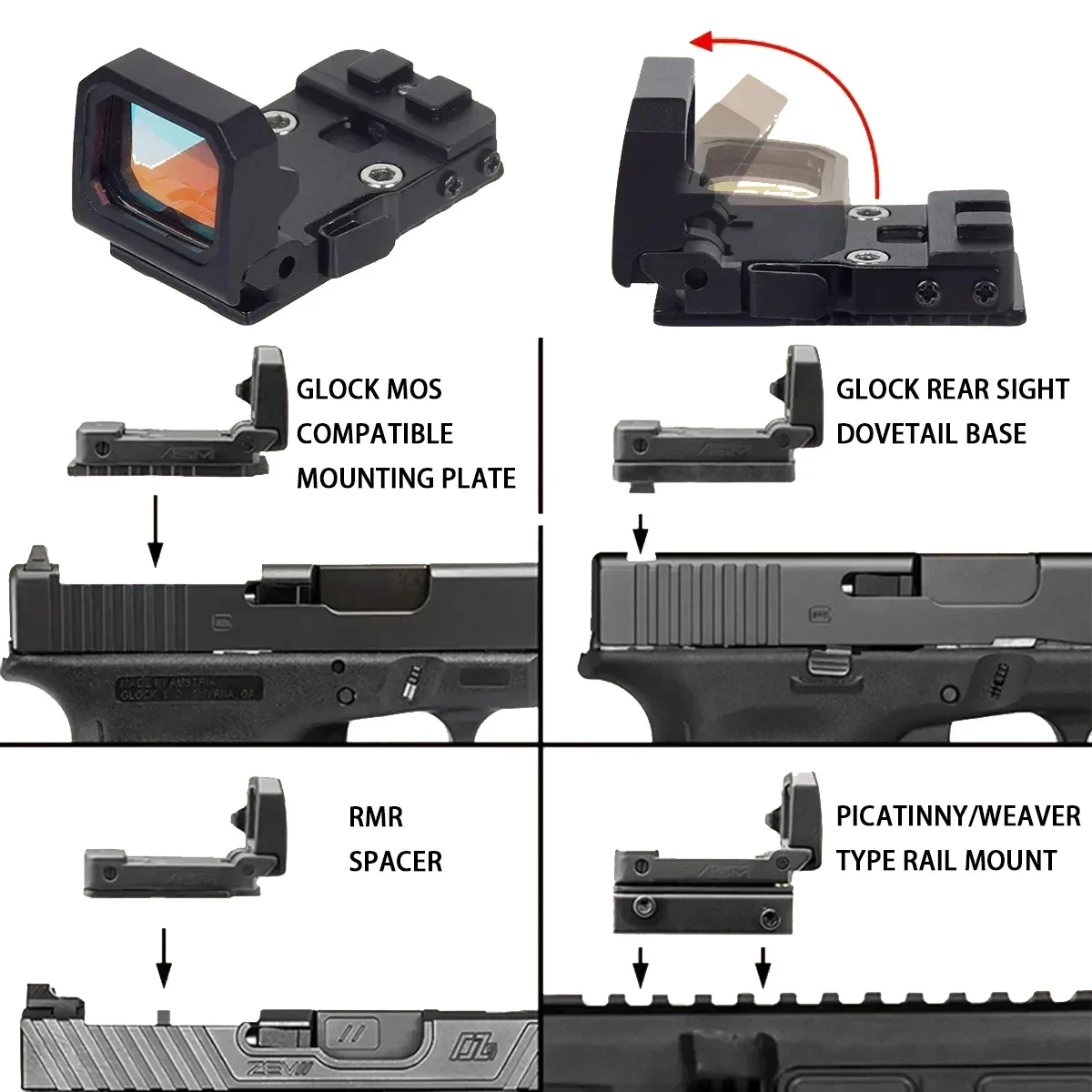 Hunting RMR VISM Flip Up Red Dot Sight Riflescope Glock MOS 1913 Mount For Airsoft Pistol Glock 17 19 AR15 Accessories red dot sight riflescope mount rifle scope