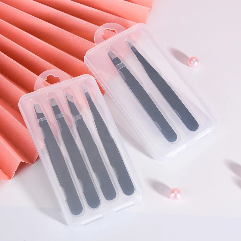 Pink 2/4Pcs High-Quality Eyebrow Tweezer Hair Beauty Fine Hairs Puller Stainless Steel Slanted Brow Clips Removal Makeup Tools 5