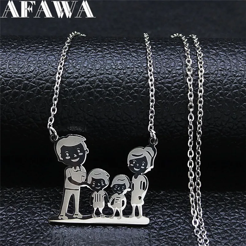 Familie Papa Mama Sohn Silberfarbene Kette Halskette Damen Edelstahl Halsketten Schmuck Collar Mujer Muttertag Geschenk N328S01