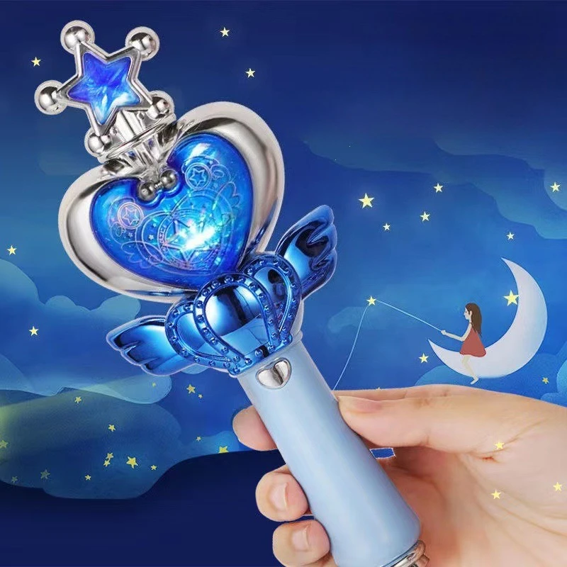 Fairy Magic Wand Glowing Musical Sound Effects Toys Cutie Moon Rod Wand Figure Toys Queen Transformation Wand Stick Girls Gifts
