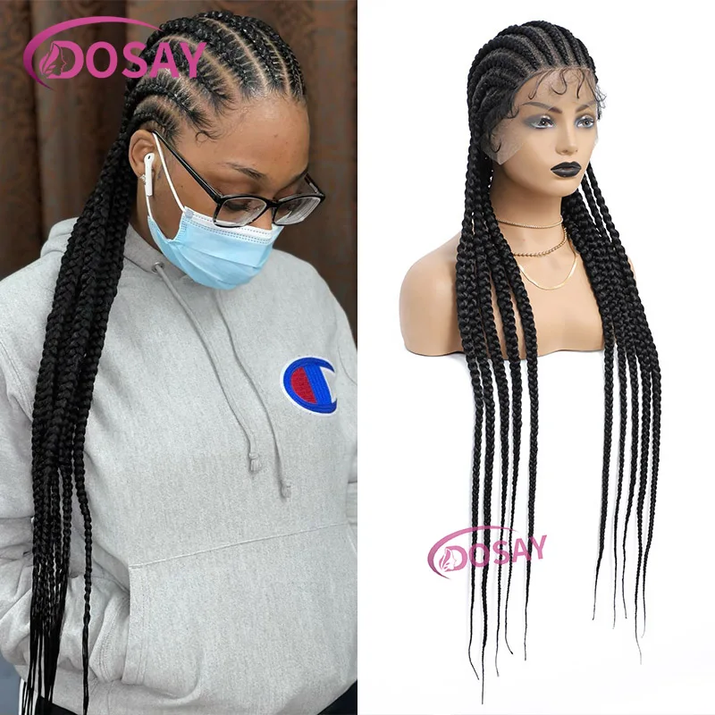 

36" Jumbo Cornrow Braided Wigs Faux Locs Goddess Box Braided Wig Synthetic Full Lace Front Wig Ombre Blonde Passion Twists Wigs