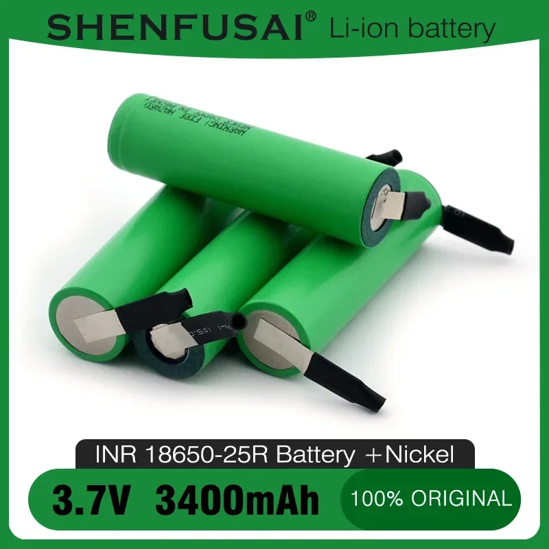 

New lithium-ion rechargeable battery 18650 25R 3.7V 3400mAh 3AH high-power discharge 25A high current DIY nickel strip
