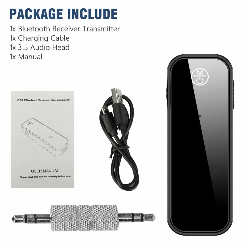 Adaptador de transmisor y receptor inalámbrico compatible con Bluetooth, conector de 3,5 mm para música de automóvil, audio, auxiliar, A2DP, receptor de auriculares, manos libres
