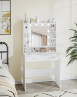 Туалетный столик с зеркалом, туалетный столик с полками и 2 ящиками для спальни, гостиной, регулируемой яркости — изображение 2